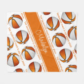 女子オレンジホワイトバスケットボールコート私の幸せな場所 フリースブランケット (正面(横))