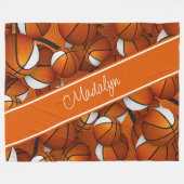 女子オレンジ色の白いバスパターンパーソナライズされた フリースブランケット (正面(横))