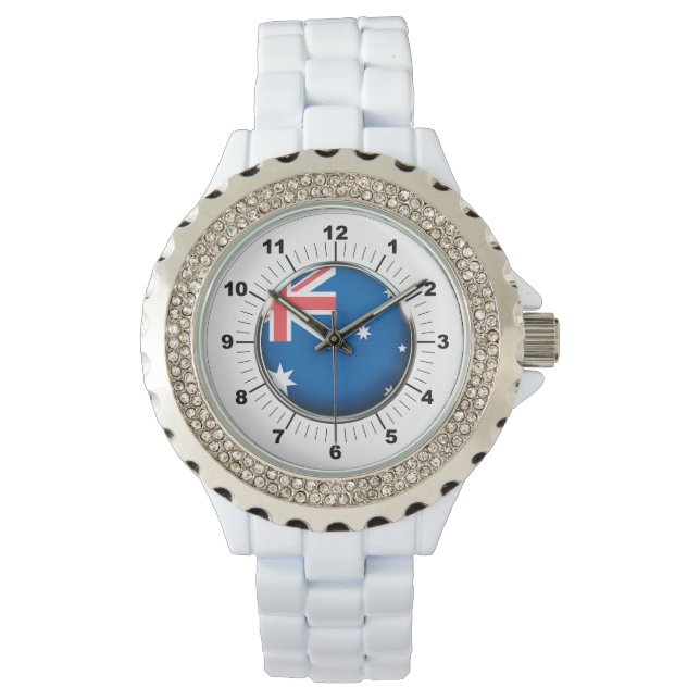 女子オーストラリア国旗のホワイトエナメル時計 腕時計 (正面)