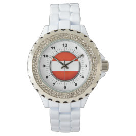 女子オーストリア国旗Rhinestoneホワイトエナメルウォッチ 腕時計