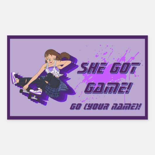 女子カスタムスケートボードシール 長方形シール (正面)