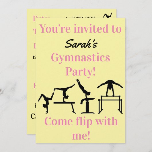 女子カスタム体操の誕生日パーティーへの招待 (正面/裏面)