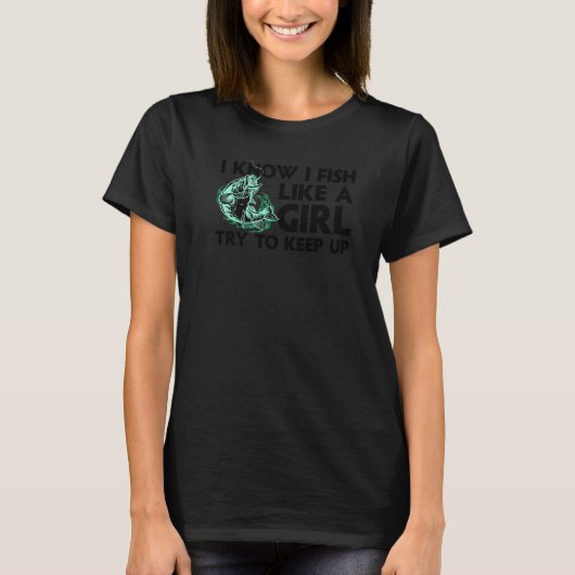 女子カッコいい女子トラートアングラーバスフィス用魚釣り Tシャツ (正面)
