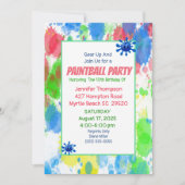 女子カラフルペイントボール誕生日パーティーの招待状 招待状 (正面)
