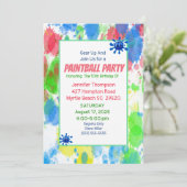 女子カラフルペイントボール誕生日パーティーの招待状 招待状 (スタンド正面)