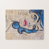 女子カラフルポートレートブルーポップ・アートのアートウーマン ジグソーパズル (横)