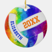 女子カラフルレインボーキープサバレーボール セラミックオーナメント (裏面)