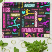 女子カラフル体操の用語集タイポグラフィ キッチンタオル (折り畳み)