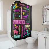 女子カラフル体操の用語集タイポグラフィ シャワーカーテン (インサイチュ)