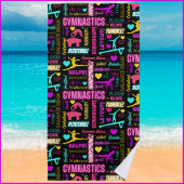 女子カラフル体操の用語集タイポグラフィ ビーチタオル