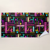 女子カラフル体操の用語集タイポグラフィ ビーチタオル (正面)