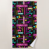女子カラフル体操の用語集タイポグラフィ ビーチタオル (正面)