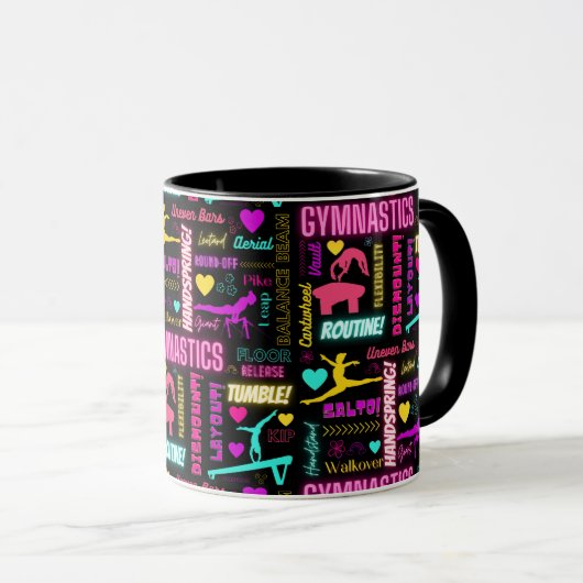 女子カラフル体操の用語集タイポグラフィ マグカップ (正面右)