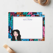 女子カラフル図解入りの、写真付きの個人文房具 ノートカード (正面/裏面インサイチュ)