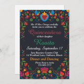 女子カラフル15スペインの誕生日キンセアニェラ 招待状 (正面/裏面)