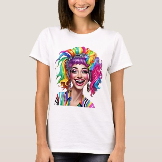 「女子カラフルTシャツ – バイタリティの虹」 Tシャツ (正面)