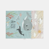 女子カワイト海オルカとクジラの子どもたち フリースブランケット (正面(横))