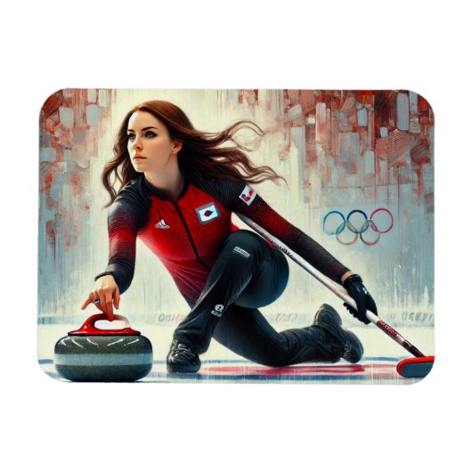 女子カーリング選手アスリート五輪 マグネット (横)