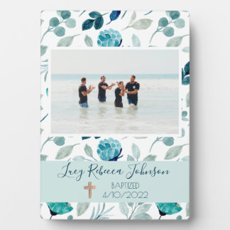 女子キリスト教洗礼記念銘板ブルー フォトプラーク