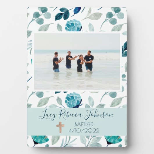 女子キリスト教洗礼記念銘板ブルー フォトプラーク (正面)