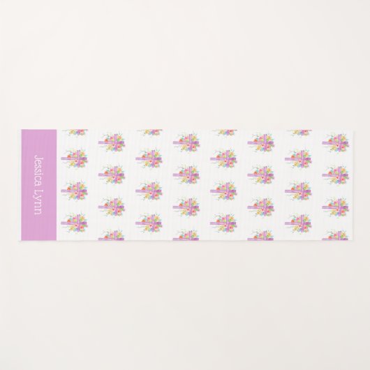 女子キリパーソナライズされたスト教の水彩十字かわいい ヨガマット (正面(横))