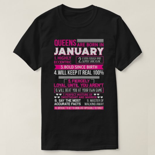 女子クイーンズ生まれは1月のおもしろい誕生日G Tシャツ (デザイン正面)