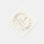 女子クリスチャンの洗礼 ピンクの花のボウ スタンダードカクテルナプキン (角)