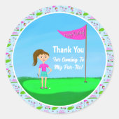 女子クールゴルフをテーマにした誕生日パーティー ラウンドシール (正面)