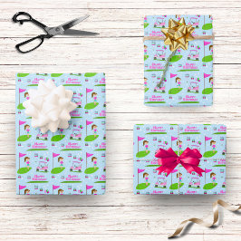 女子クールゴルフをテーマにした誕生日パーティー ラッピングペーパーシート