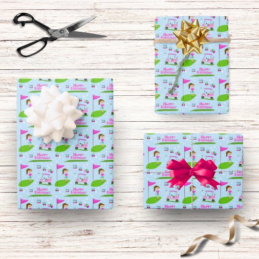 女子クールゴルフをテーマにした誕生日パーティー ラッピングペーパーシート