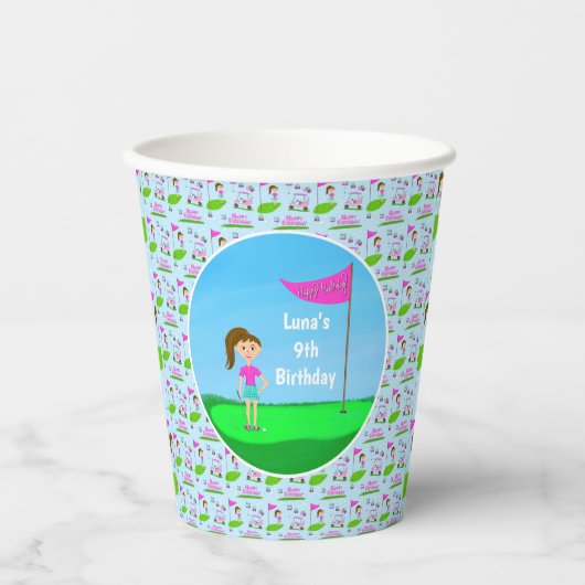 女子クールゴルフをテーマにした誕生日パーティー 紙コップ (正面)