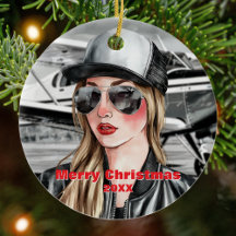 女子クールパイロット&セスナ水彩飛行機