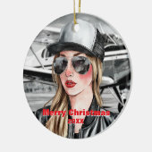 女子クールパイロット&セスナ水彩飛行機 セラミックオーナメント (左)