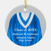 女子グラッドガウンブルーとホワイトオーナメント セラミックオーナメント (正面)