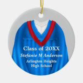 女子グラッドガウンブルーとレッドオーナメント セラミックオーナメント (正面)
