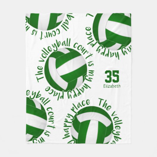 女子グリーンホワイトバレーボールコート幸せ場所 フリースブランケット (正面)