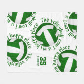 女子グリーンホワイトバレーボールコート幸せ場所 フリースブランケット (正面(横))