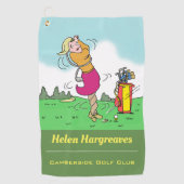 女子ゴルファーがひねりを起こす ゴルフタオル (正面)