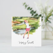 女子ゴルファーがゴルフ場の水彩画をゴルフ中 シーズンカード (スタンド正面)