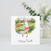 女子ゴルファーがゴルフ場の水彩画をゴルフ中 シーズンカード (スタンド正面)