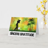 女子ゴルファーのゴルフスポーツテーマありがとう カード (黄色い花)