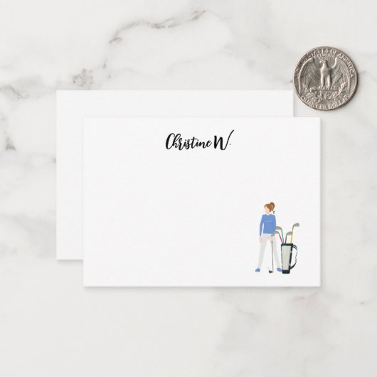 女子ゴルファーの名称付きゴルフ ノートカード (正面/裏面インサイチュ)