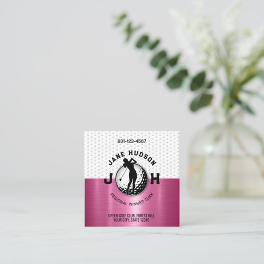 女子ゴルファーモノグラムデザイン スクエア名刺 (スタンド正面)