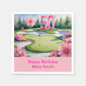 女子ゴルファー用のナンバー付きゴルフ50誕生日 スタンダードカクテルナプキン (正面)