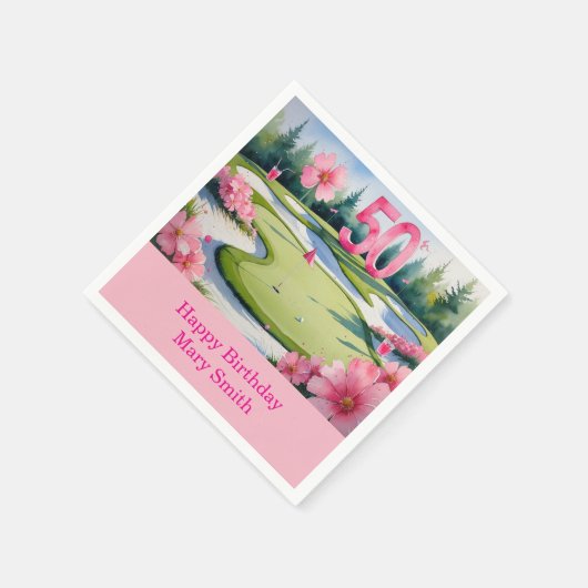 女子ゴルファー用のナンバー付きゴルフ50誕生日 スタンダードカクテルナプキン (角)