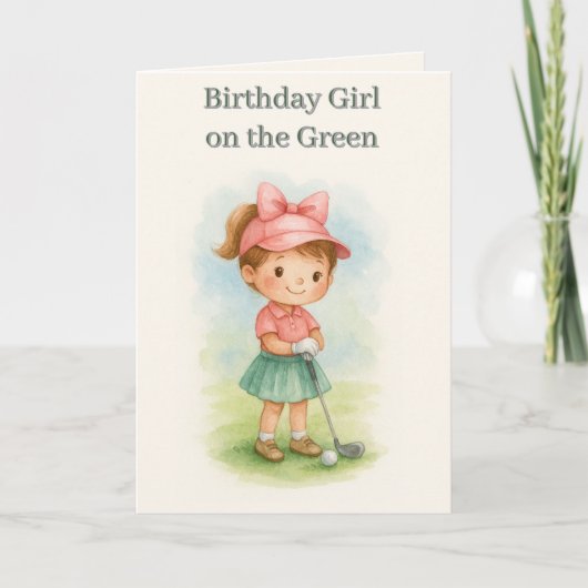 女子ゴルファー誕生日ユース折りたたみグリーティングカード カード (正面)