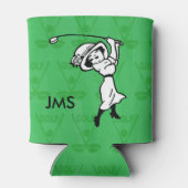 女子ゴルフパーソナライズされたマンガのゴルファー 缶クーラー (裏面)