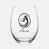 女子ゴルフプレーヤーシルエットパーソナライズされた ステムなしワイングラス (正面)