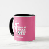 女子サッおもしろいカー選手のグラフィパーソナライズされたック マグカップ (正面左)