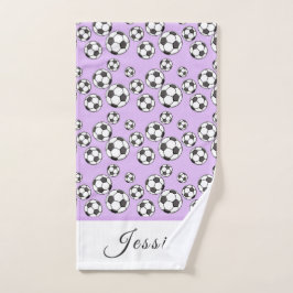 女子サッカーかわいいピンクの球柄のキッズチーム名 ハンドタオル